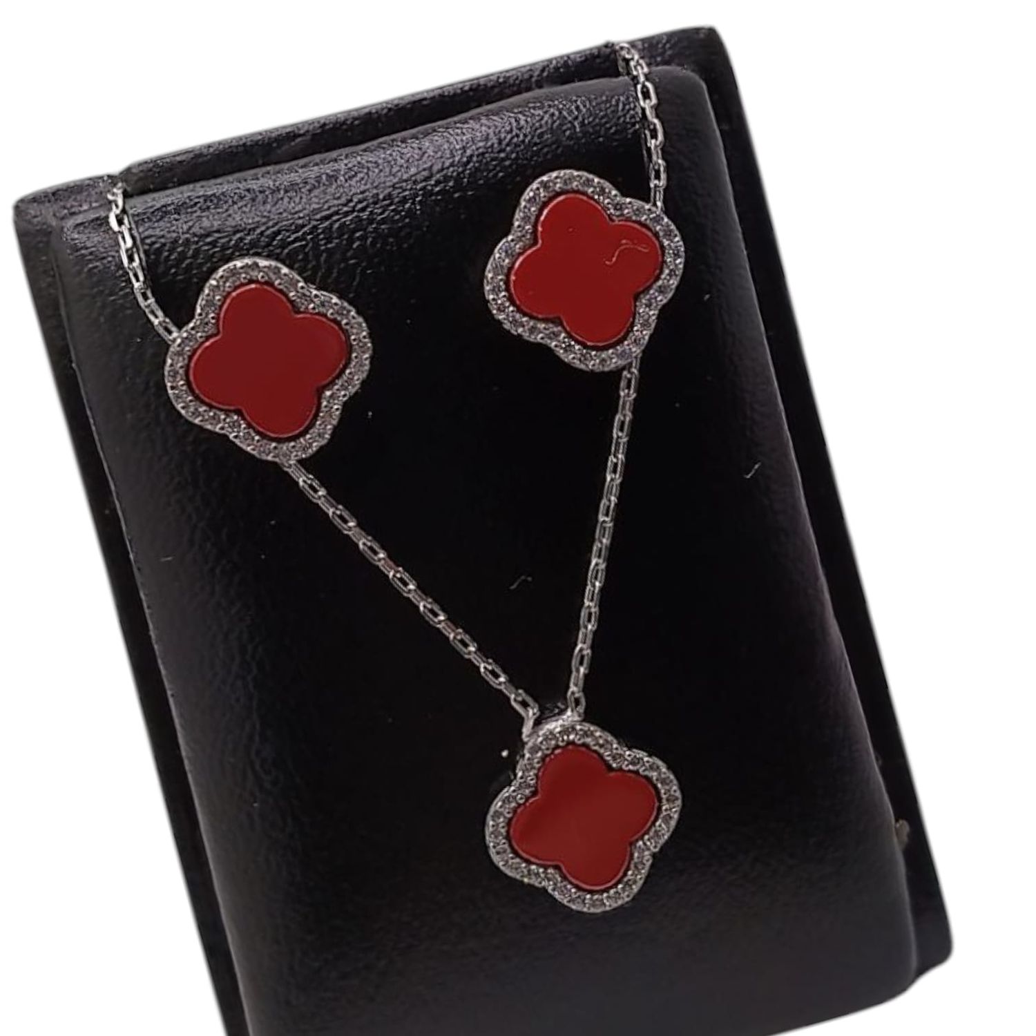 GARGANTILLA TREBOL ROJO  16&quot; A 18&quot; AJUSTABLE ARETE BROCHE MARIPOSA PLATA .925