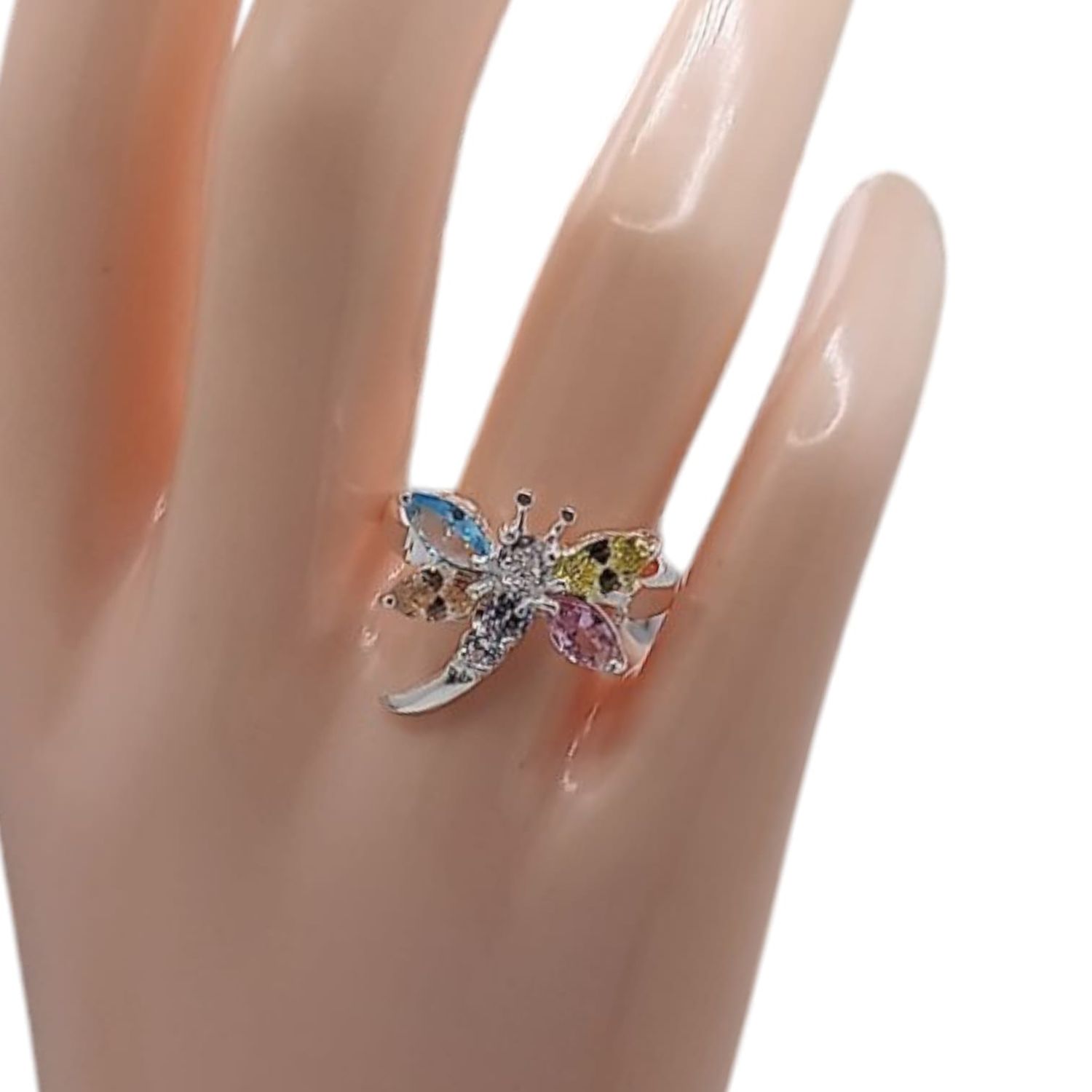 ANILLO LIBELULA CZ MULTICOLOR # 8 PLATA .925
