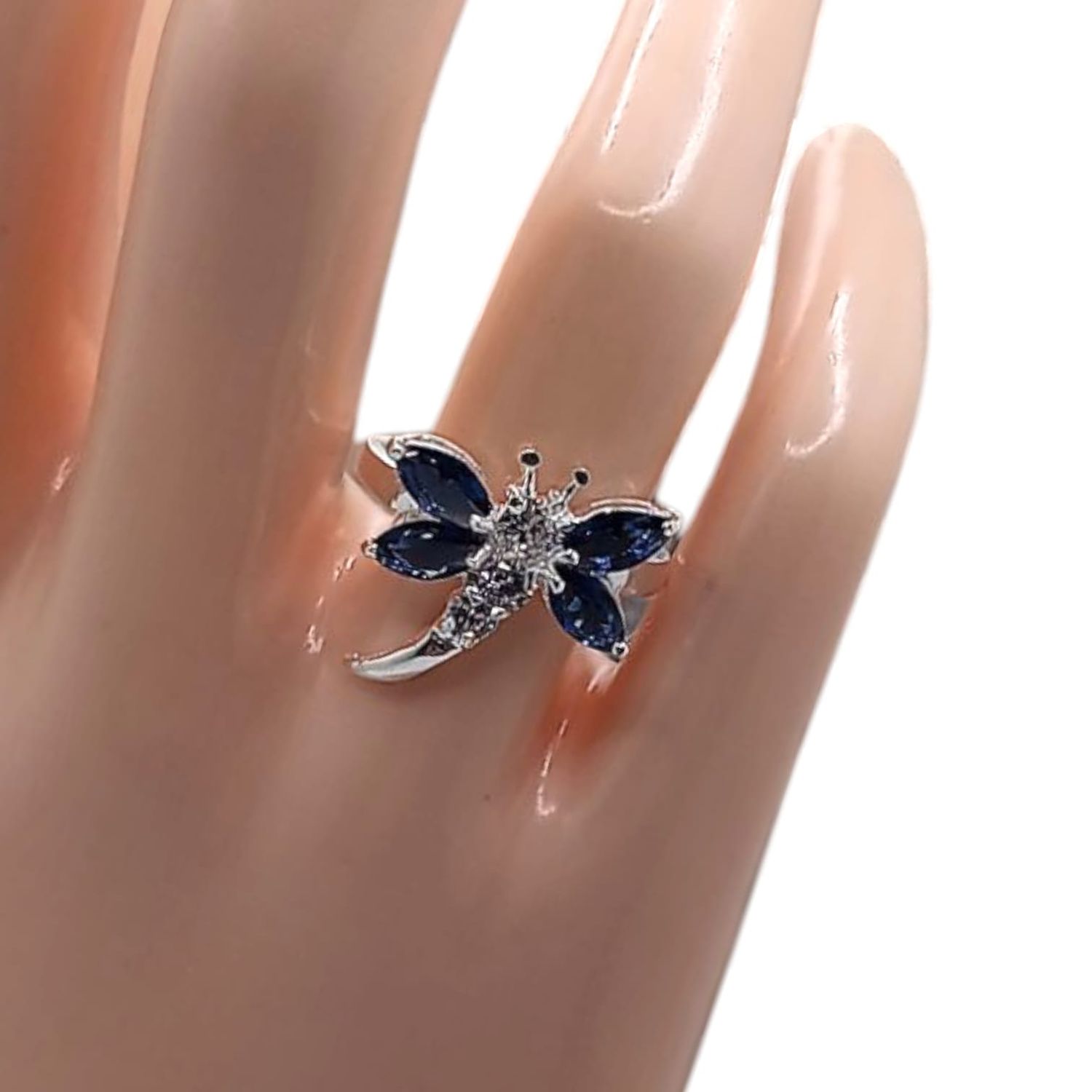 ANILLO LIBELULA CZ AZUL MARINO # 7.5 PLATA .925