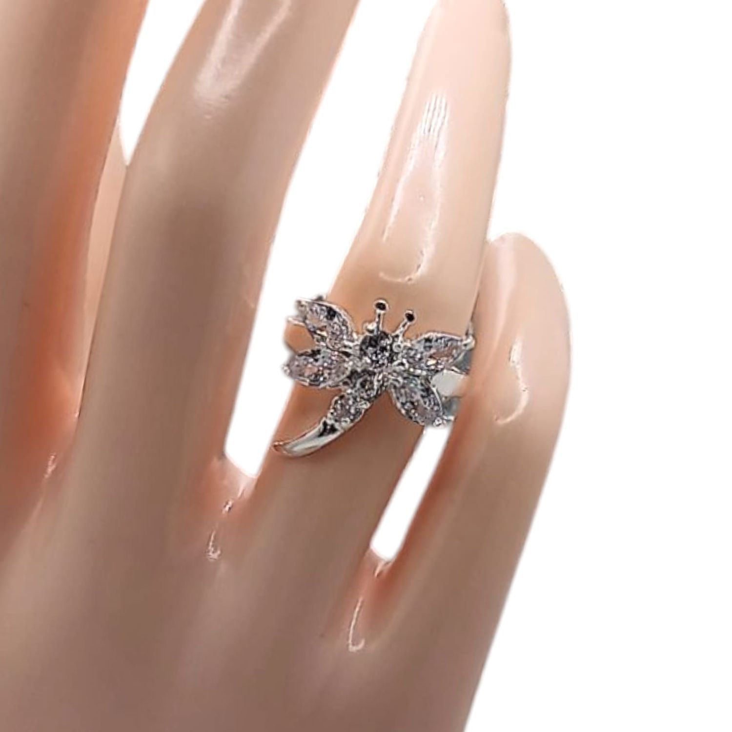 ANILLO LIBELULA CZ BLANCA # 6 PLATA .925