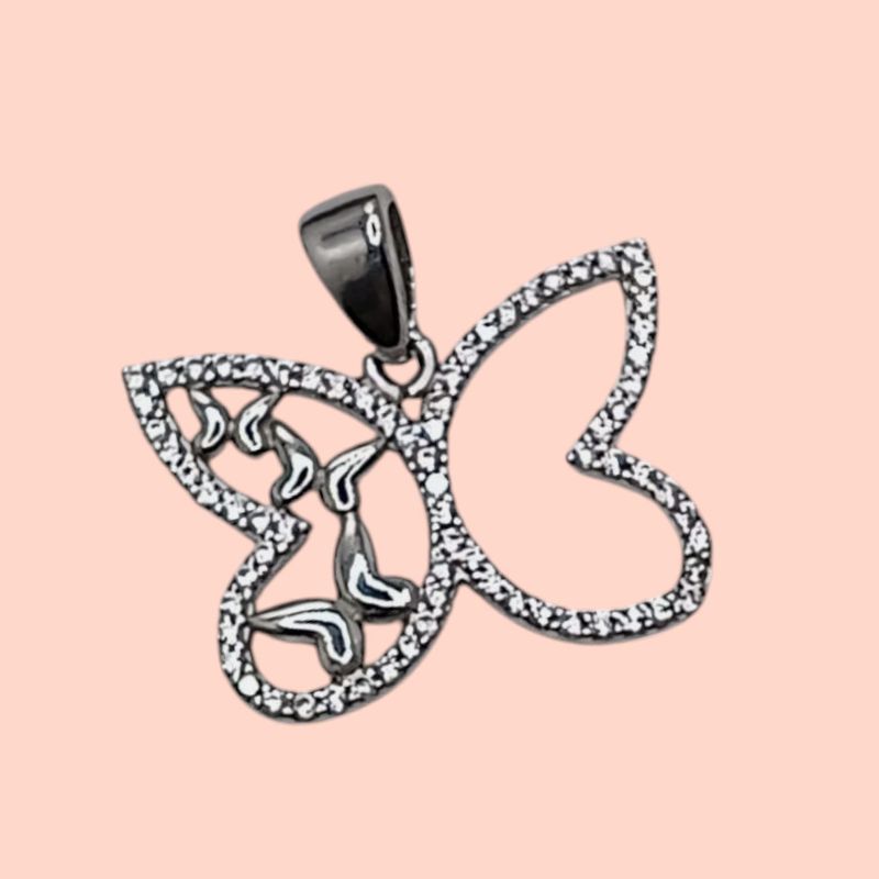 DIJE MARIPOSAS CON MINI CZ 2CM LARGO TOTAL PLATA .925