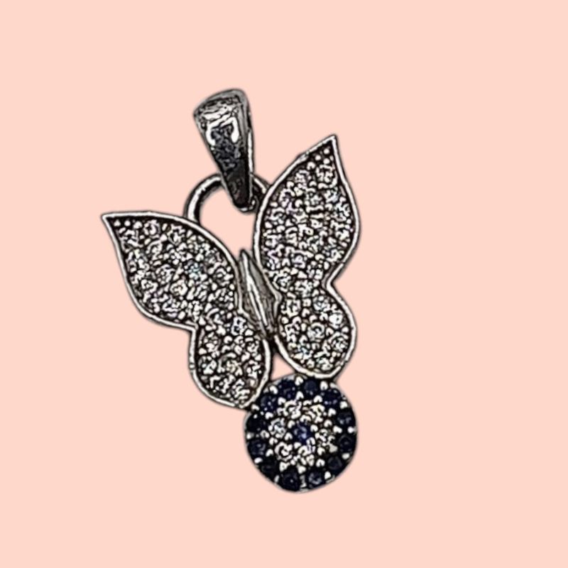 DIJE MARIPOSA CON CZ AZUL M 2 CM LARGO TOTAL PLATA .925