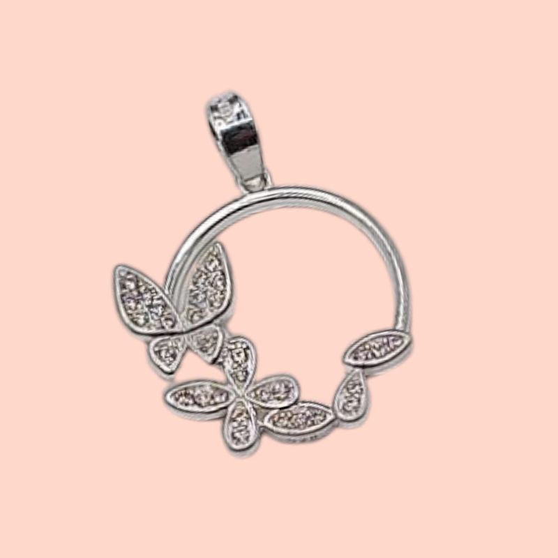 DIJE CIRCULO CON MARIPOSAS 2.5 CM LARGO TOTAL, PLATA .925