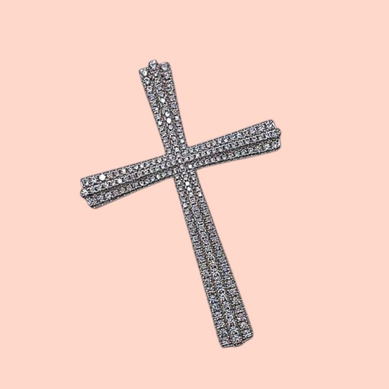 DIJE CRUZ  FANCY CON MINI CZ 5.8 CM PLATA .925