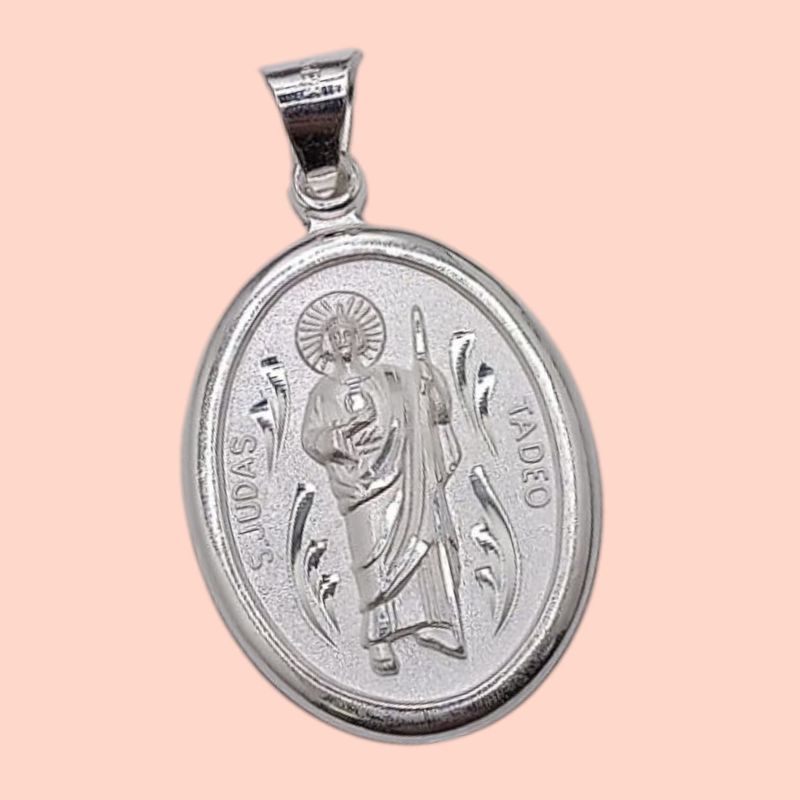 MEDALLA SAN JUDAS T  OVALADA 4 CM PLATA .925