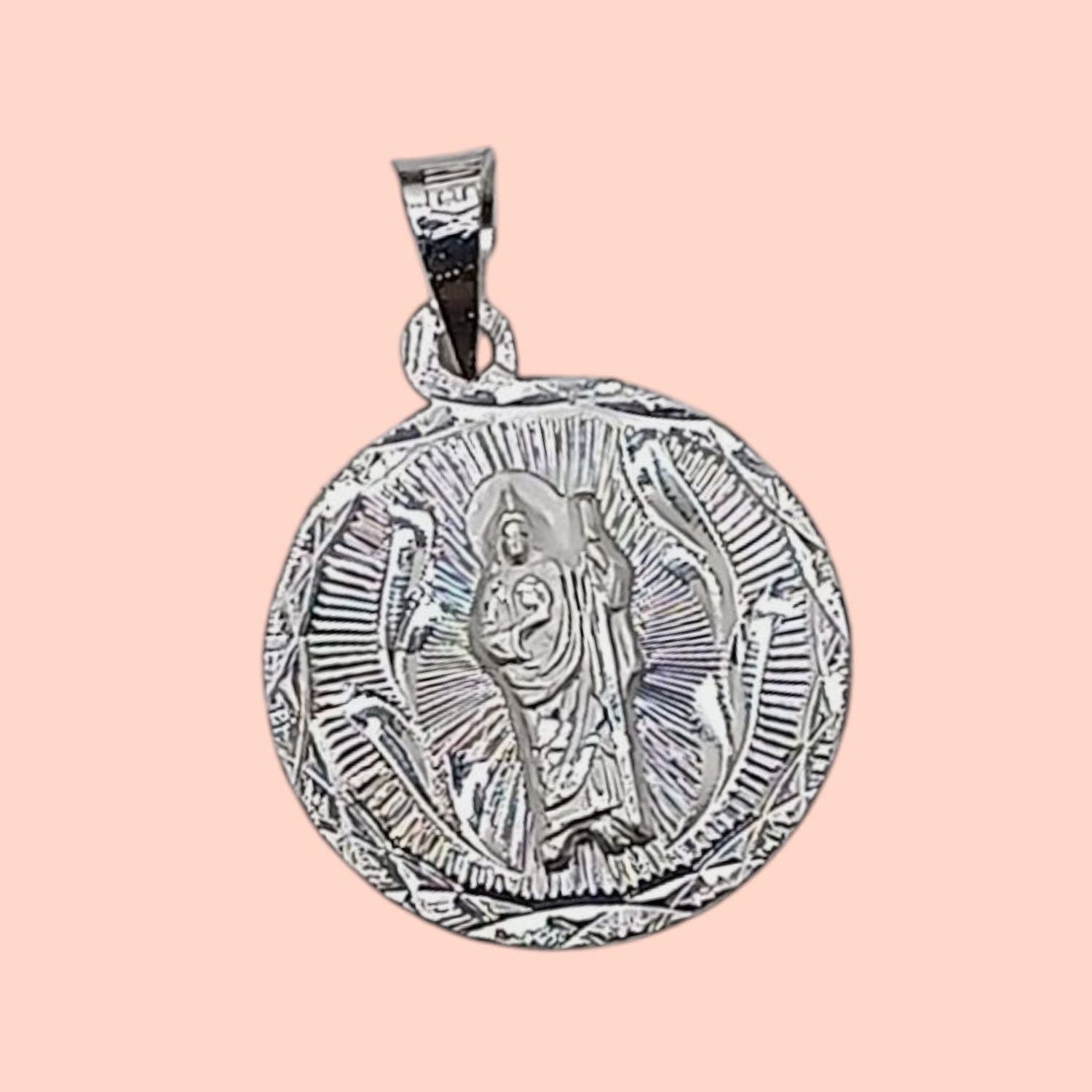 MEDALLA SAN JUDAS T REDONDA DIAMANTADA 2 CM, PLATA .925