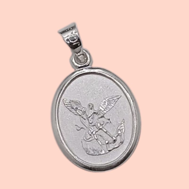 MEDALLA SAN MIGUEL ARCANGEL LARGO TOTAL 2.5 CM, PLATA .925