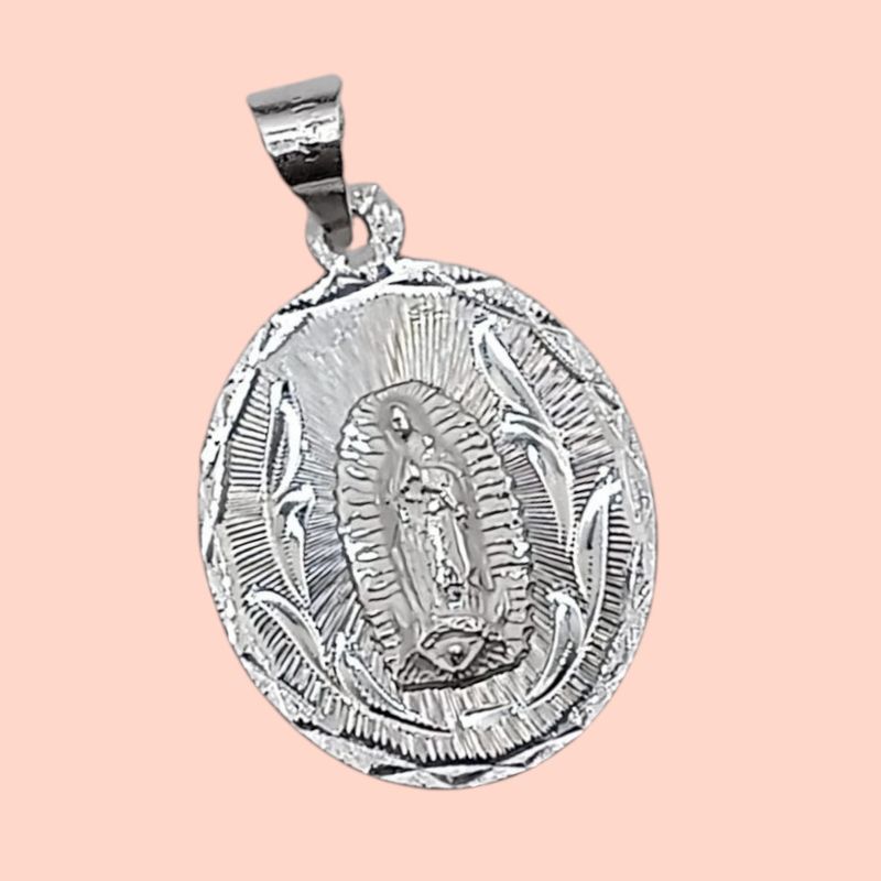 MEDALLA V DE GUADALUPE OVALADA 3.5 CM LARGO TOTAL, PLATA .925