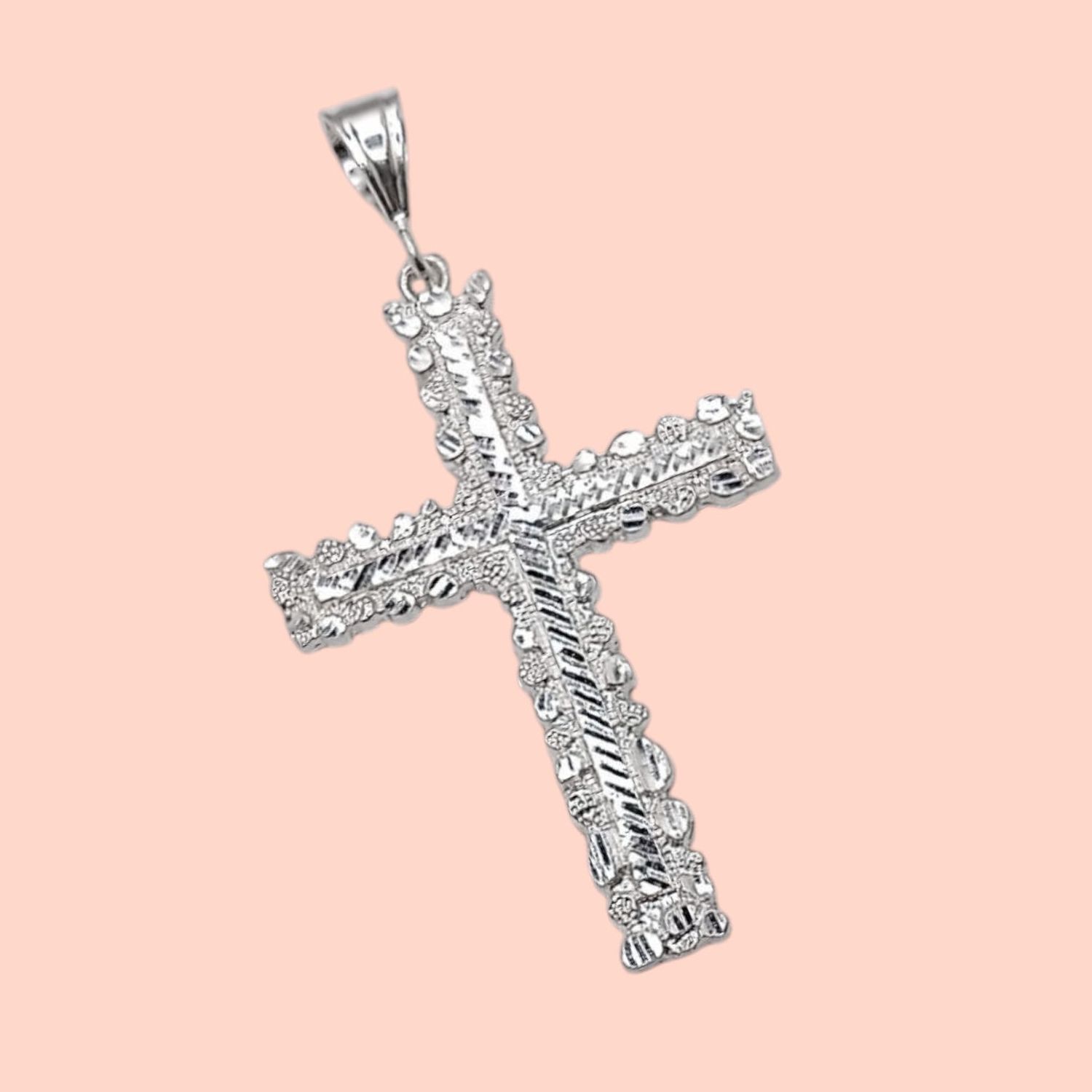 DIJE CRUZ DIAMANTADA 9 CM LARGO TOTAL CON LA ASA, PLATA .925