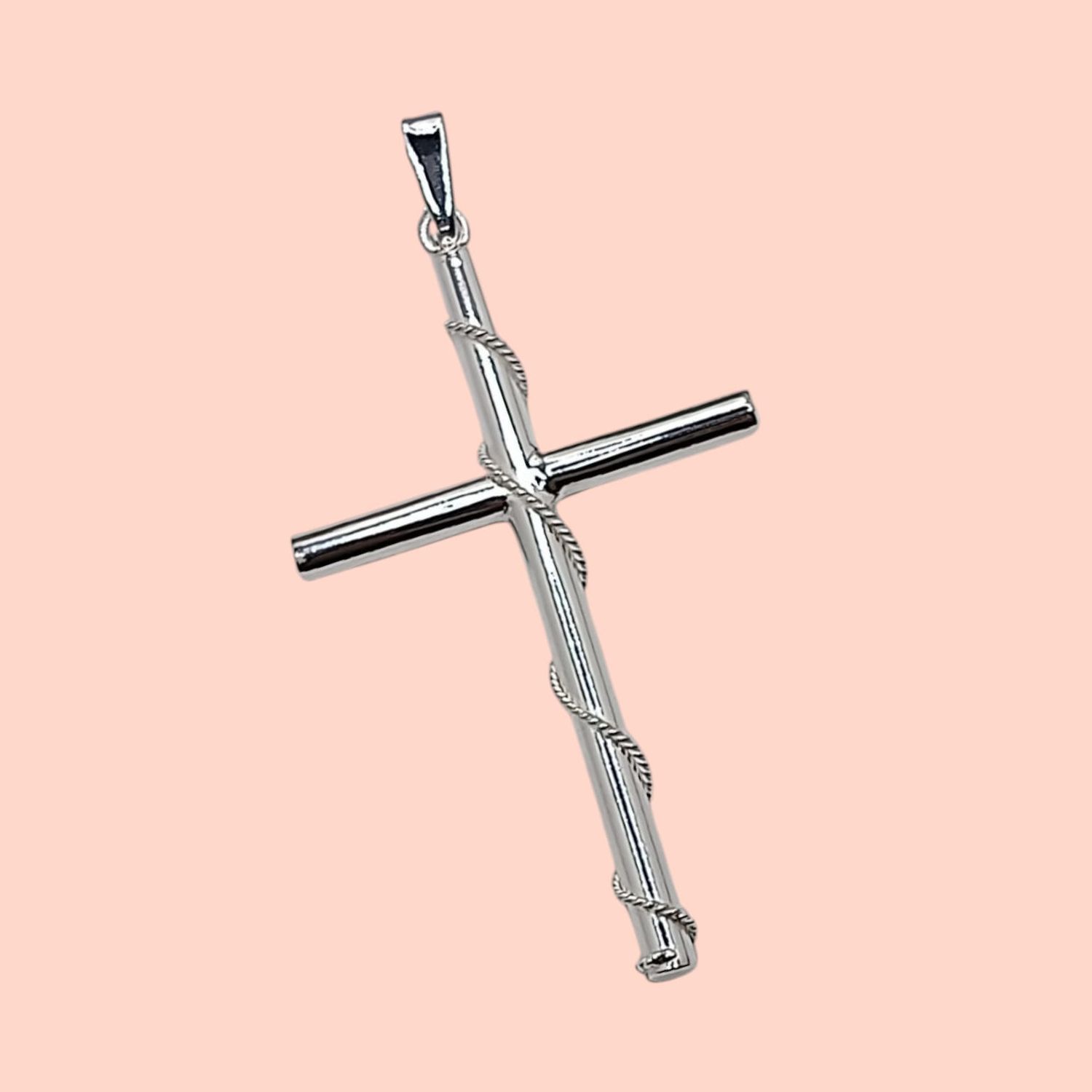 DIJE CRUZ CON CUERDA 5 CM PLATA .925