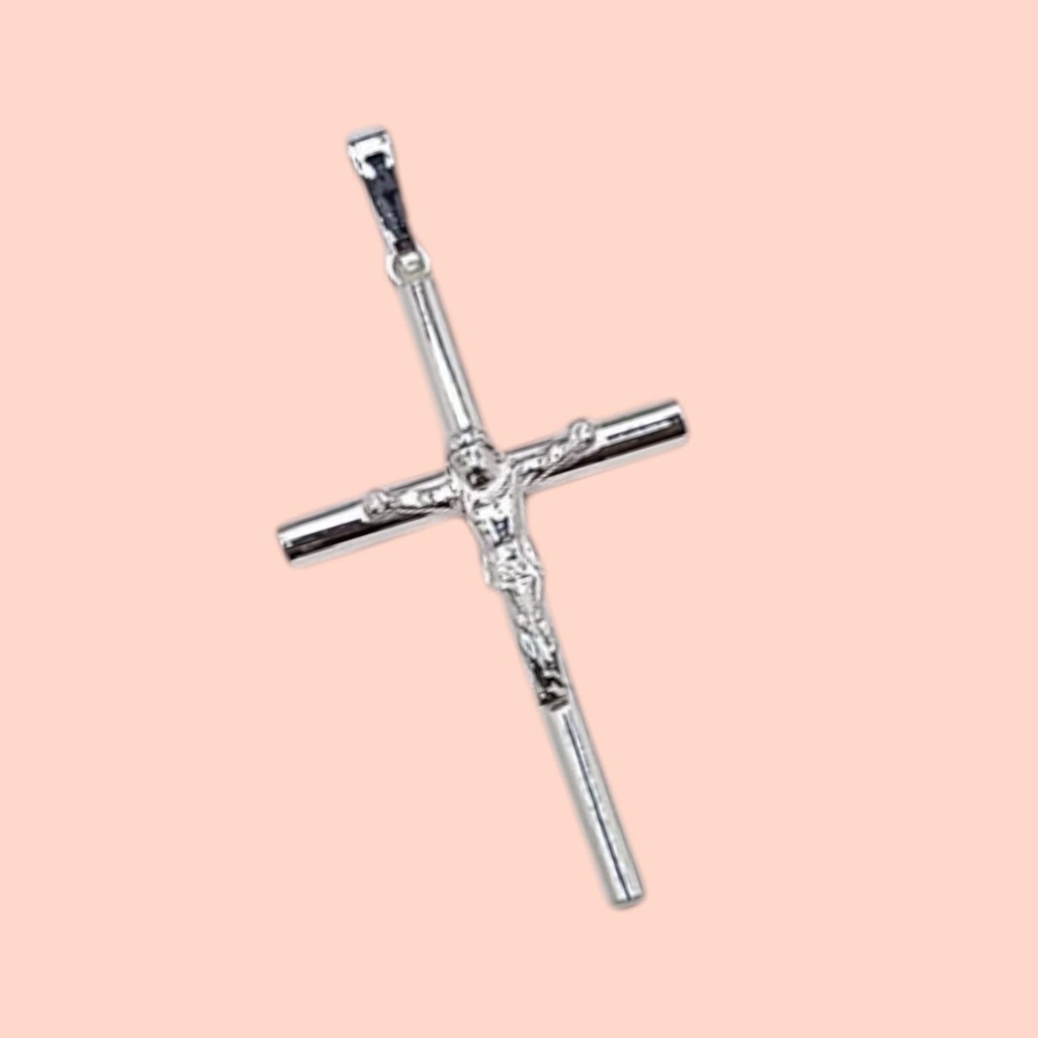 DIJE CRUZ LISA CON CRISTO 4.5 CM PLATA .925