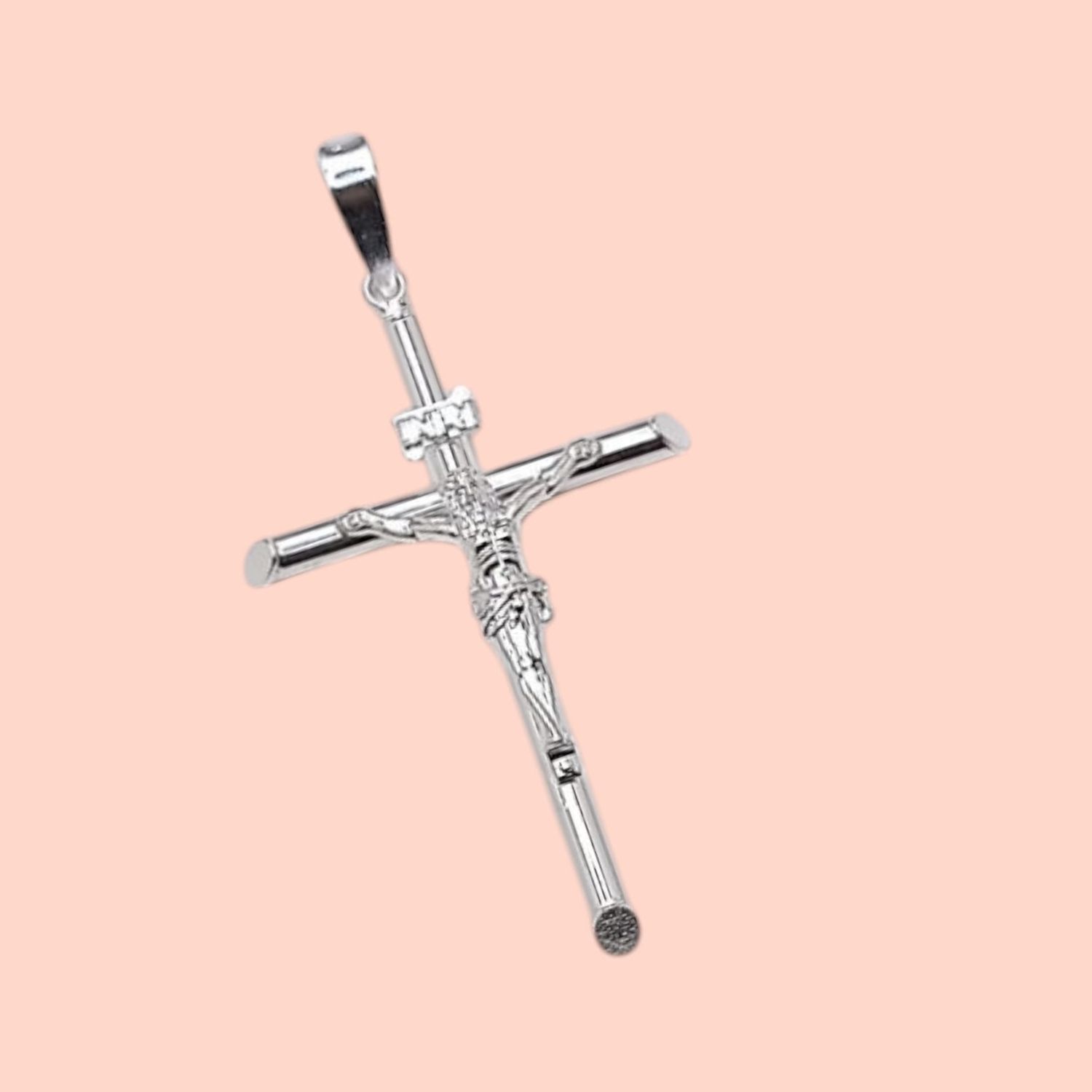 DIJE CRUZ TUBO CON CRISTO  6 CM PLATA .925