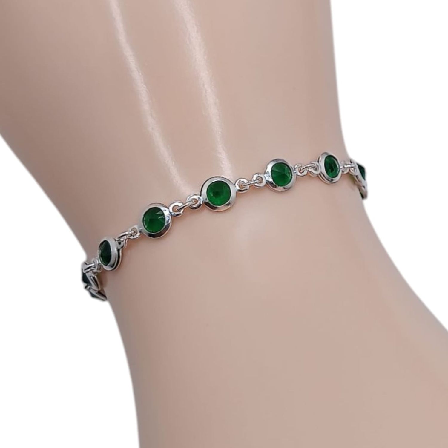 PULSERA CZ VERDE 7&quot; PLATA .925