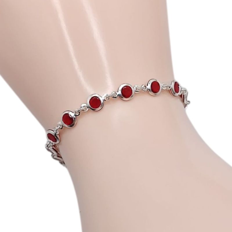PULSERA CZ ROJA 7&quot;  PLATA .925