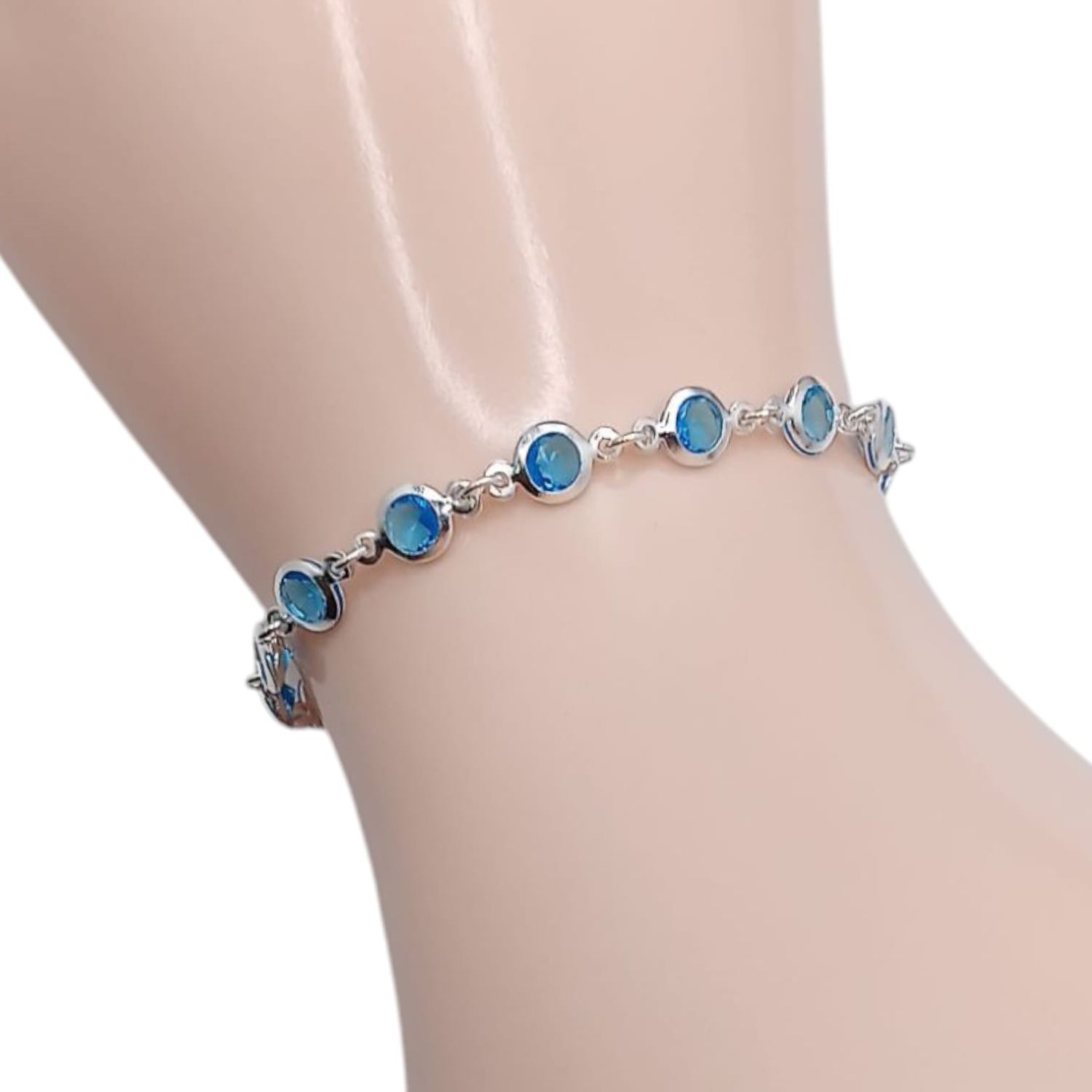 PUÑLSERA CZ AZUL 7&quot; PLATA .925