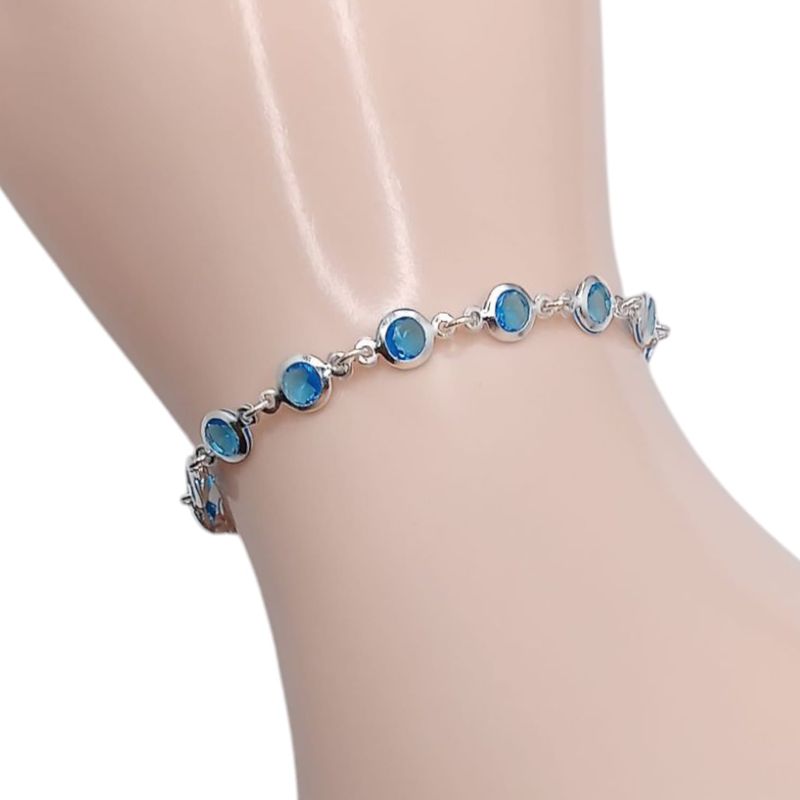 PUÑLSERA CZ AZUL 7&quot; PLATA .925