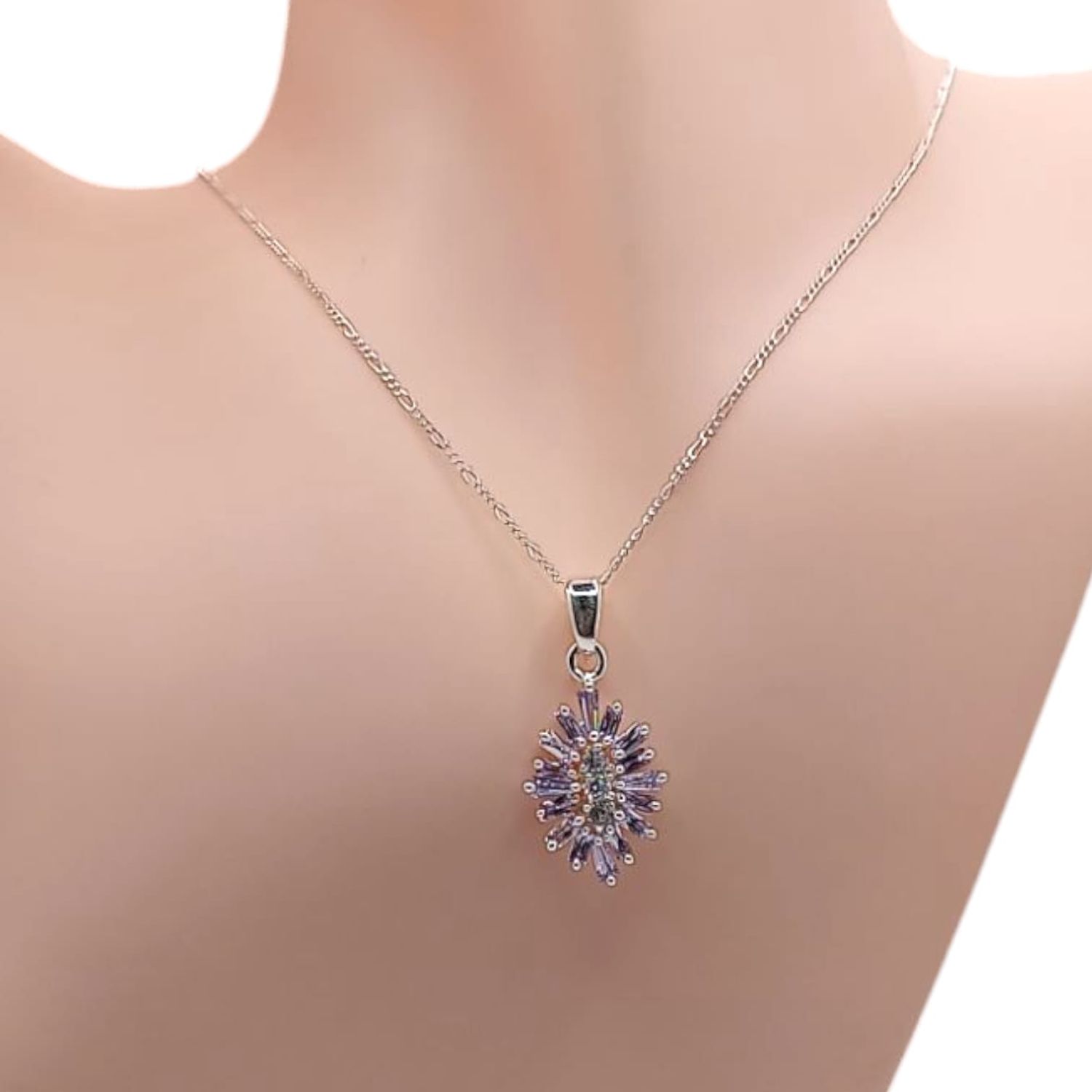 GARGANTILLA 18&quot; DIJE CON CZ LILA 3 CM, PLATA .925
