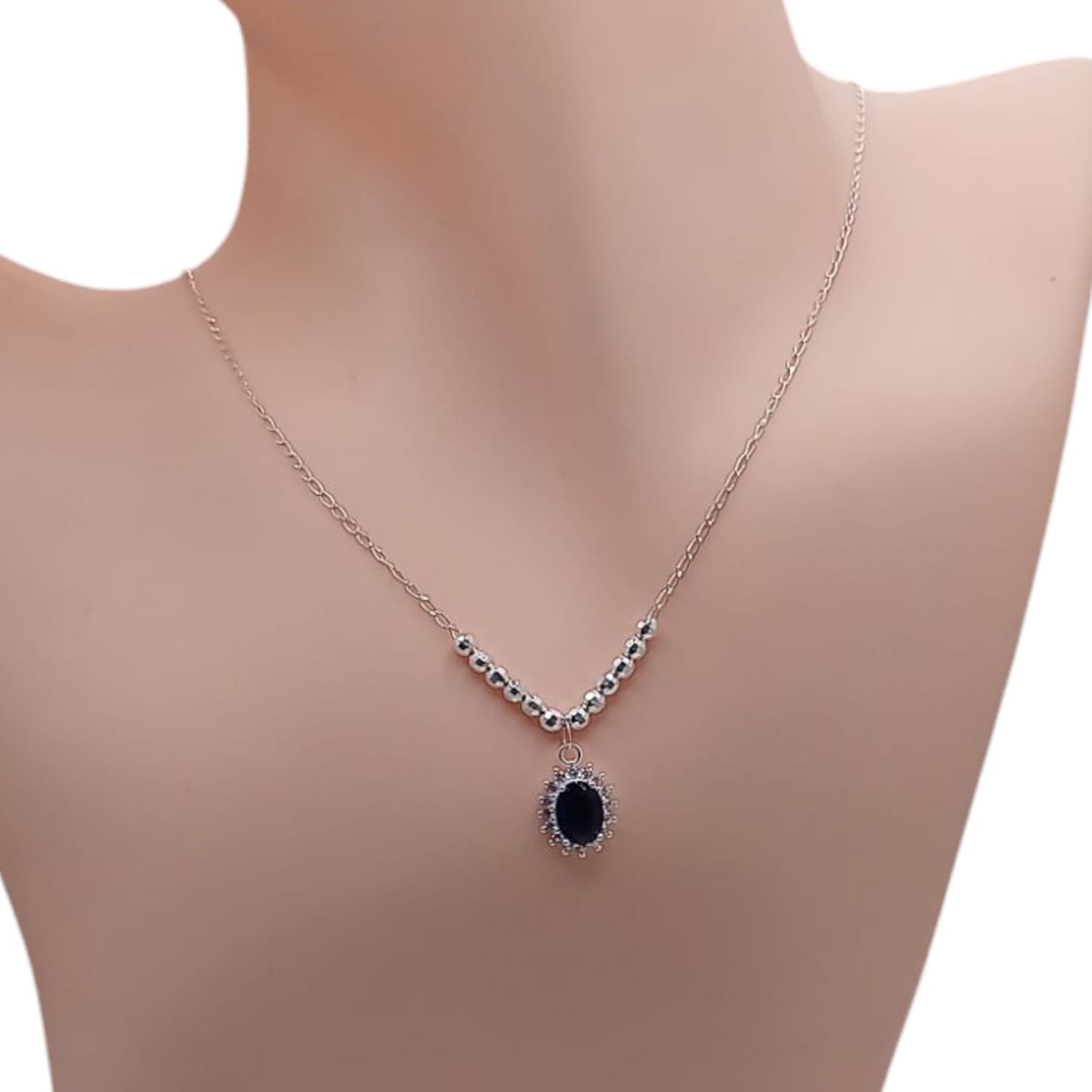 GARGANTILLA 18&quot; CON CZ AZUL, AJUSTABLE PLATA .925