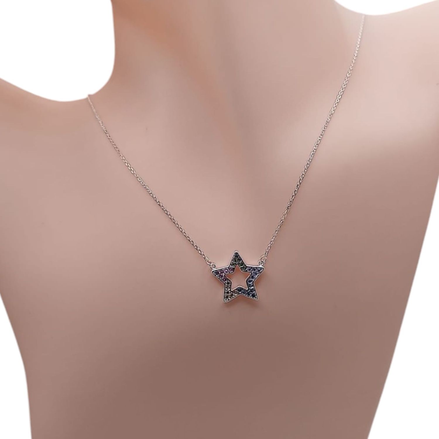 GARGANTILLA 17&quot; DIJE ESTRELLA MULTICOLOR, PLATA .925
