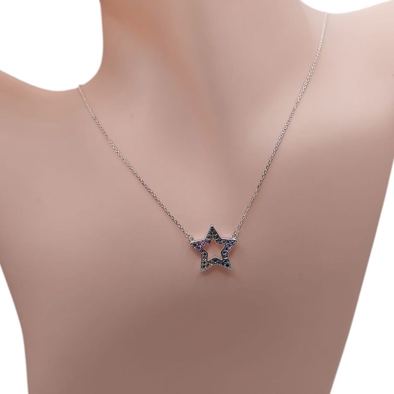 GARGANTILLA 17&quot; DIJE ESTRELLA MULTICOLOR, PLATA .925