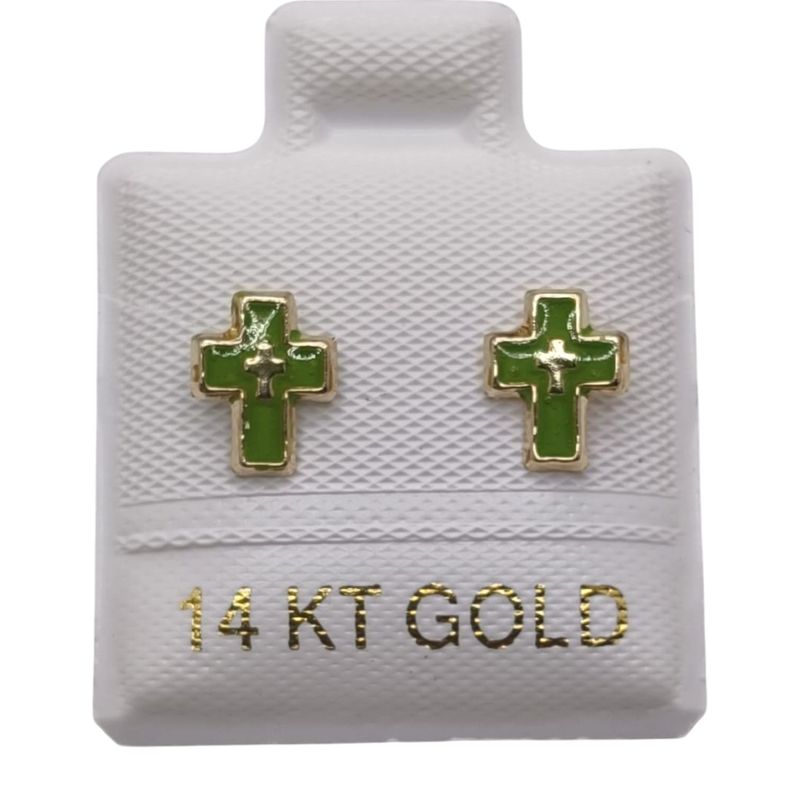 BROQUEL ESMALTADO CRUZ VERDE ORO 14K