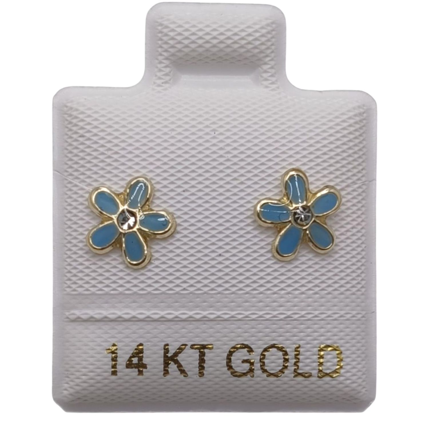 BROQUEL FLOR 5 PETALOS AZUL ORO 14K