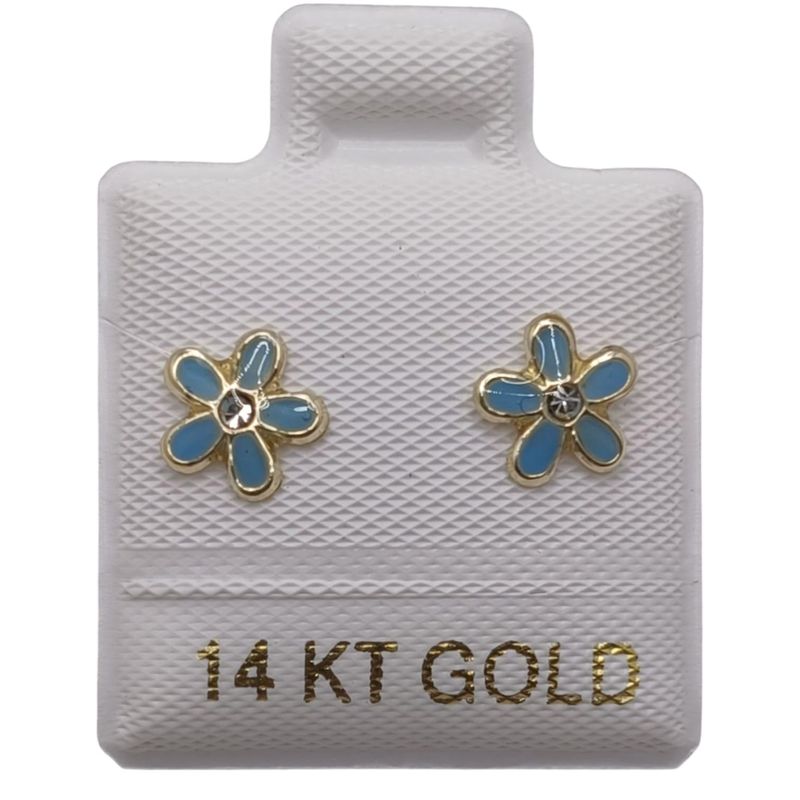 BROQUEL FLOR 5 PETALOS AZUL ORO 14K