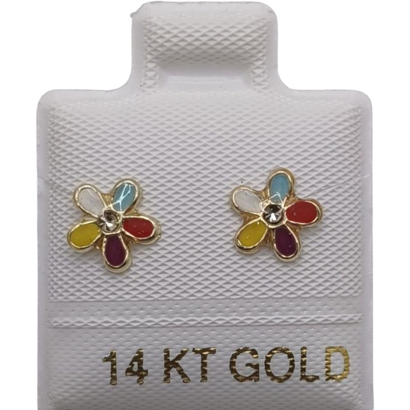 BROQUEL FLOR 5 PETALOS MULTICOLOR ORO 14K