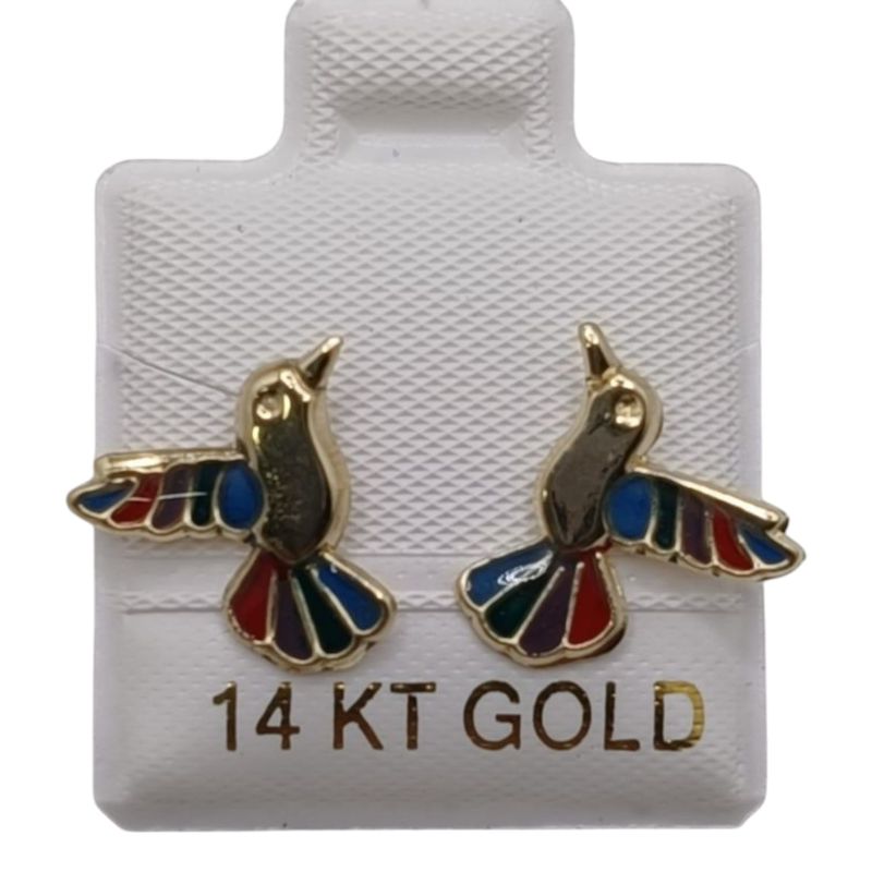 BROQUEL COLIBRI ARCOIRIS ORO 14K