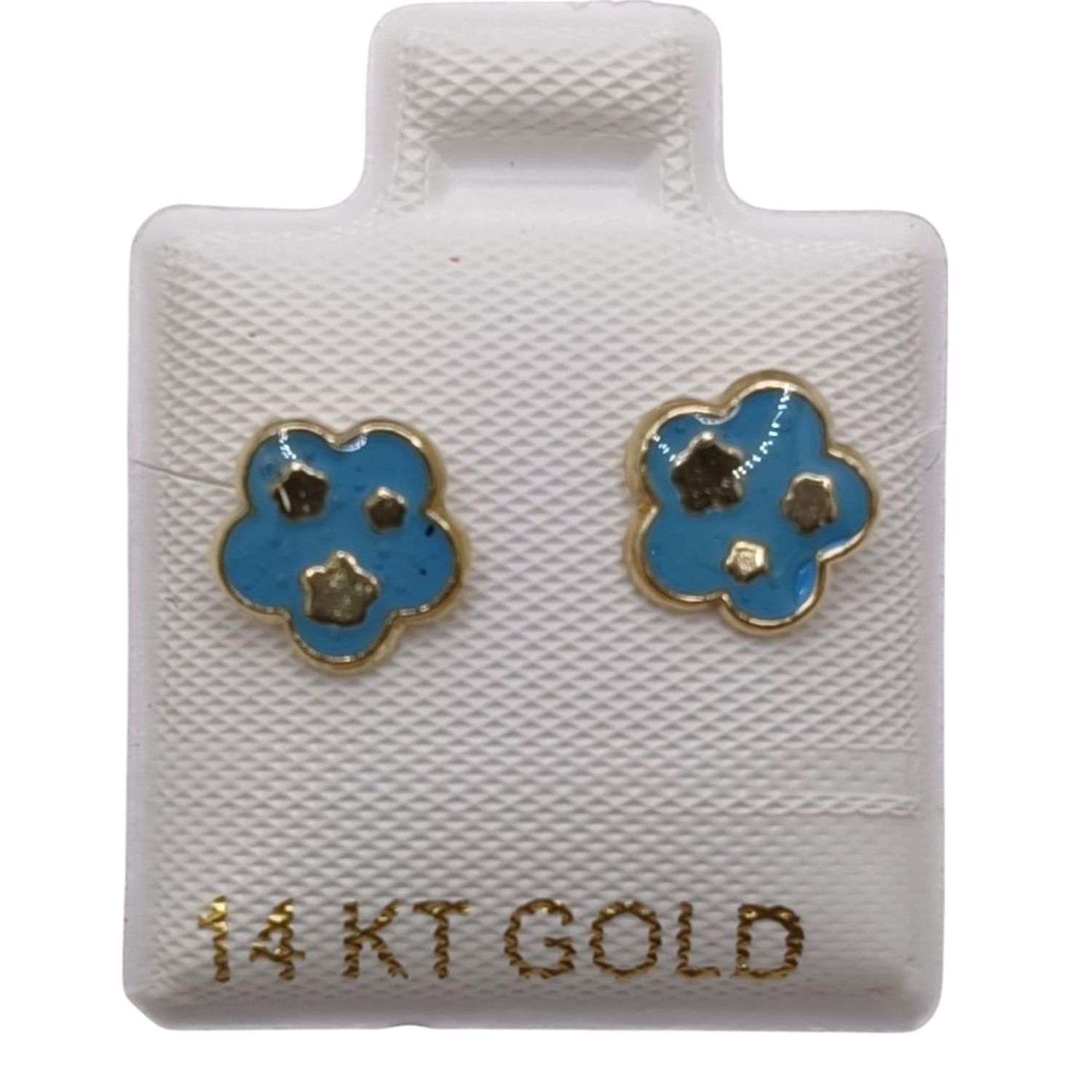 BROQUEL FLOR TRIPLE AZUL ORO 14K