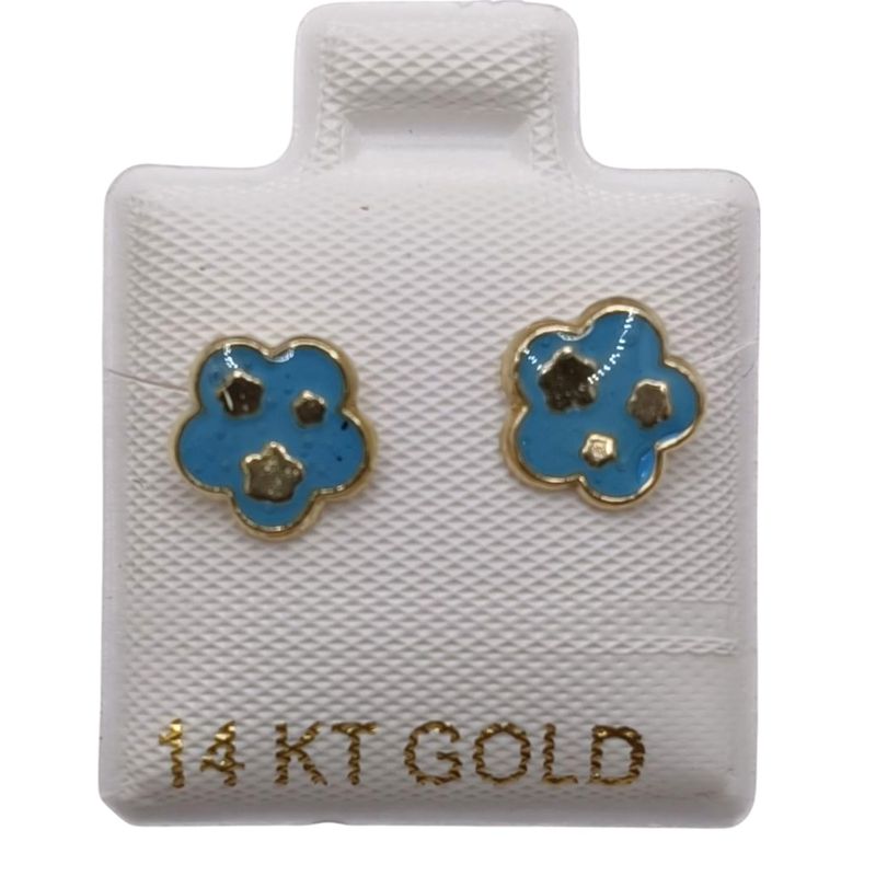 BROQUEL FLOR TRIPLE AZUL ORO 14K