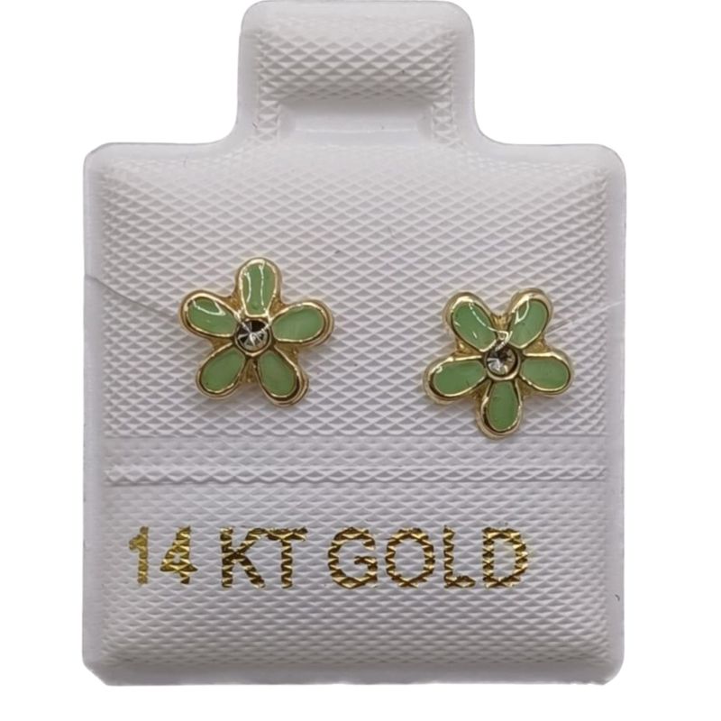 BROQUEL FLOR 5 PETALOS VERDE ORO 14K