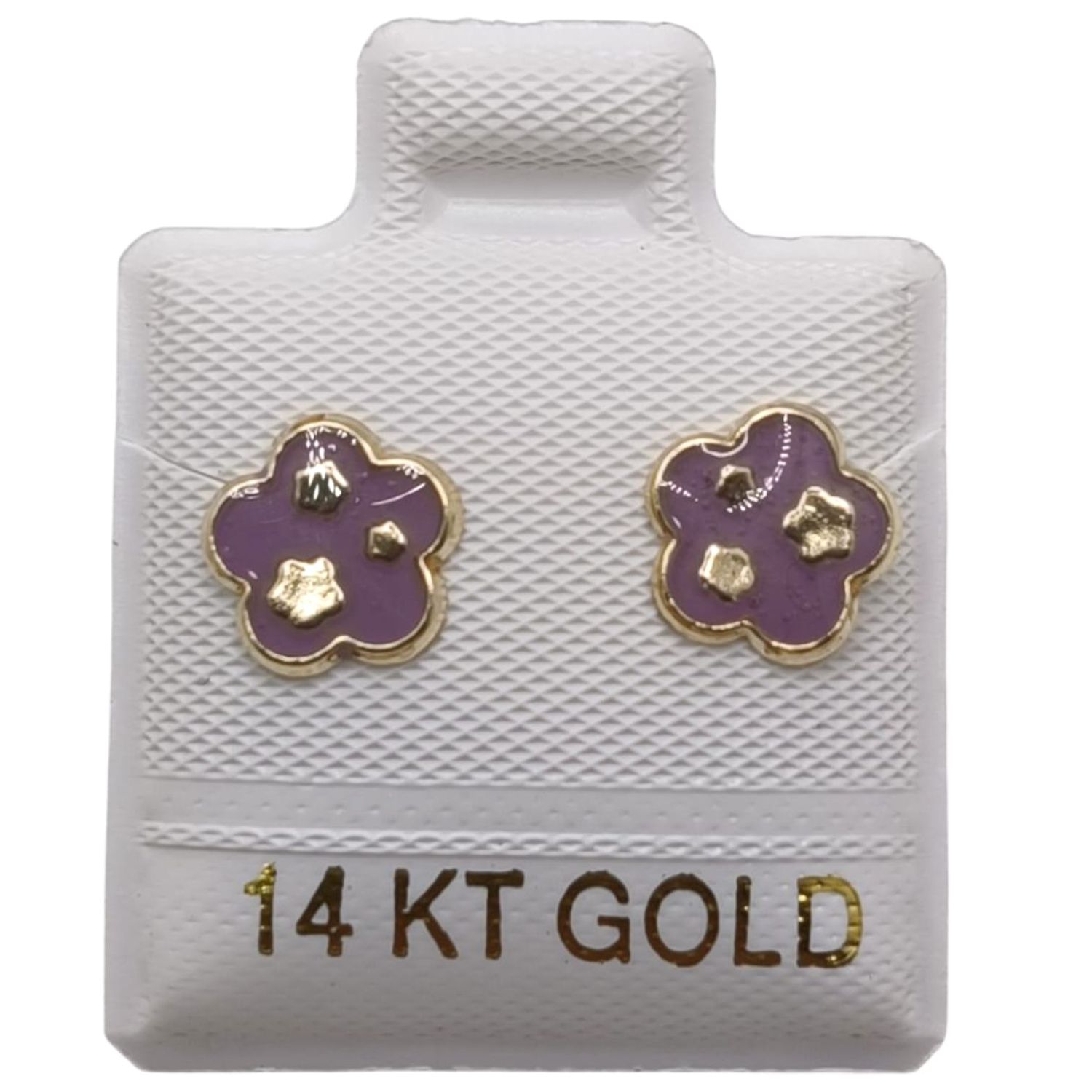 BROQUEL FLOR TRIPLE LILA ORO 14K