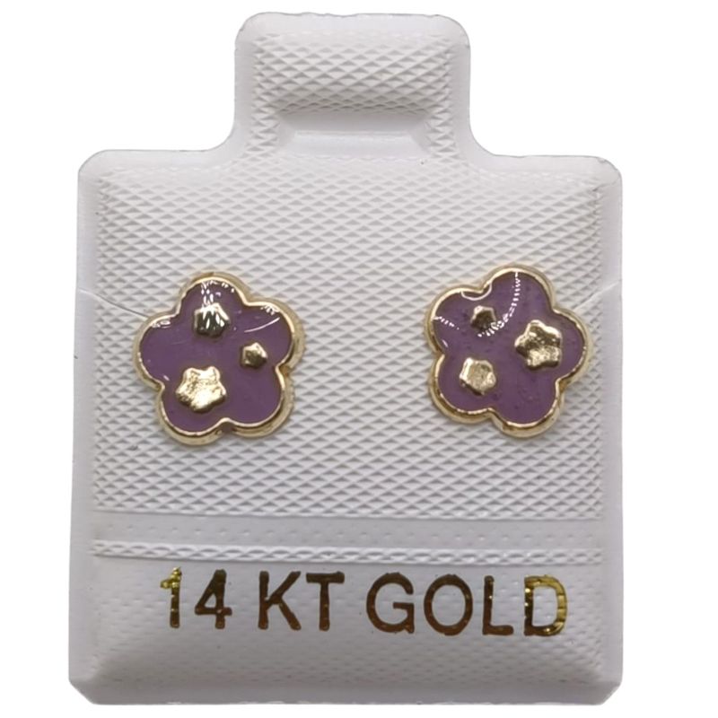BROQUEL FLOR TRIPLE LILA ORO 14K