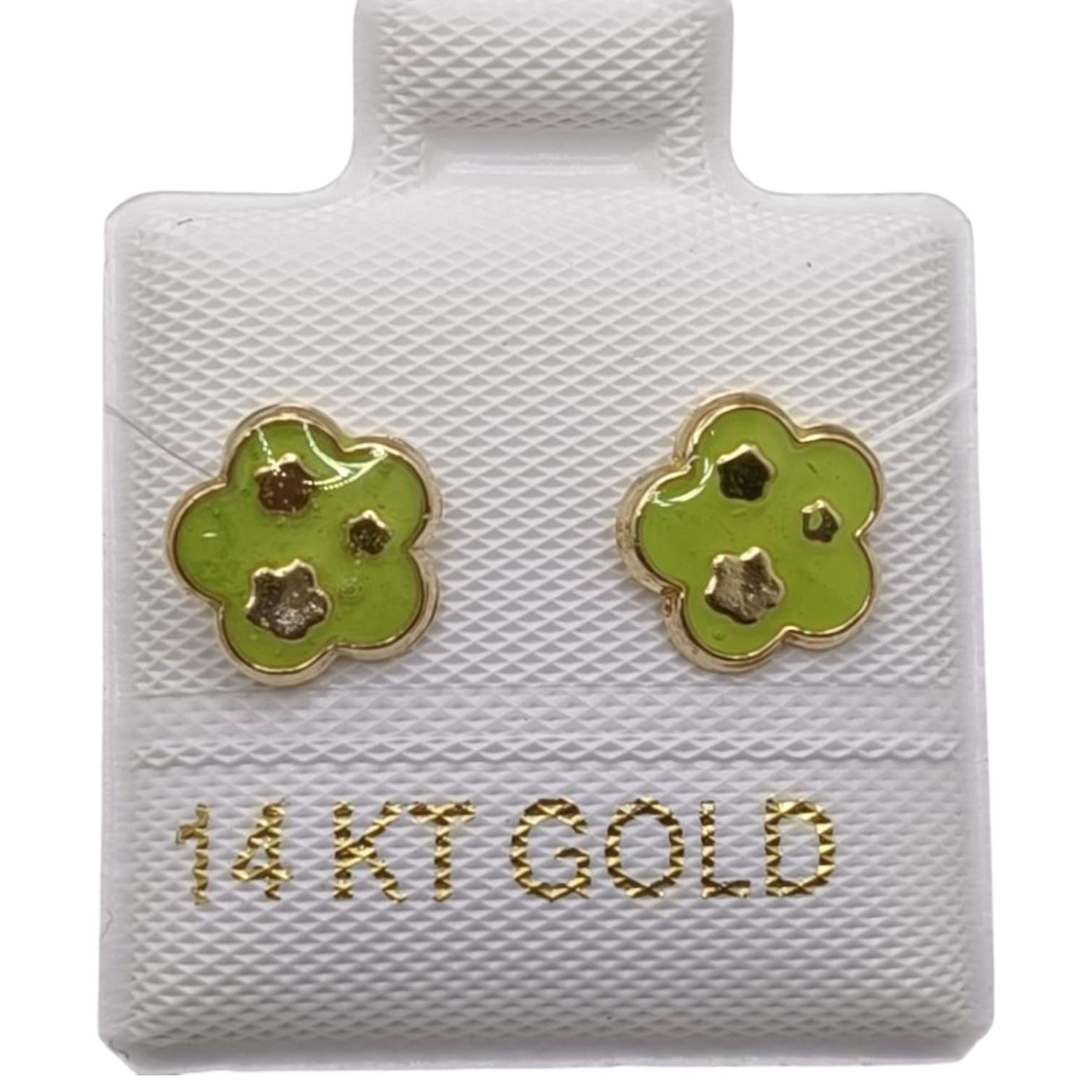 BROQUEL FLOR TRIPLE VERDE ORO 14K