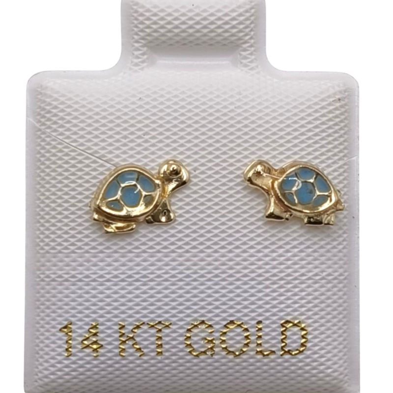 BROQUEL TORTUGUITA  AZUL ORO 14K