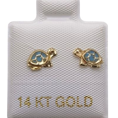 BROQUEL TORTUGUITA  AZUL ORO 14K