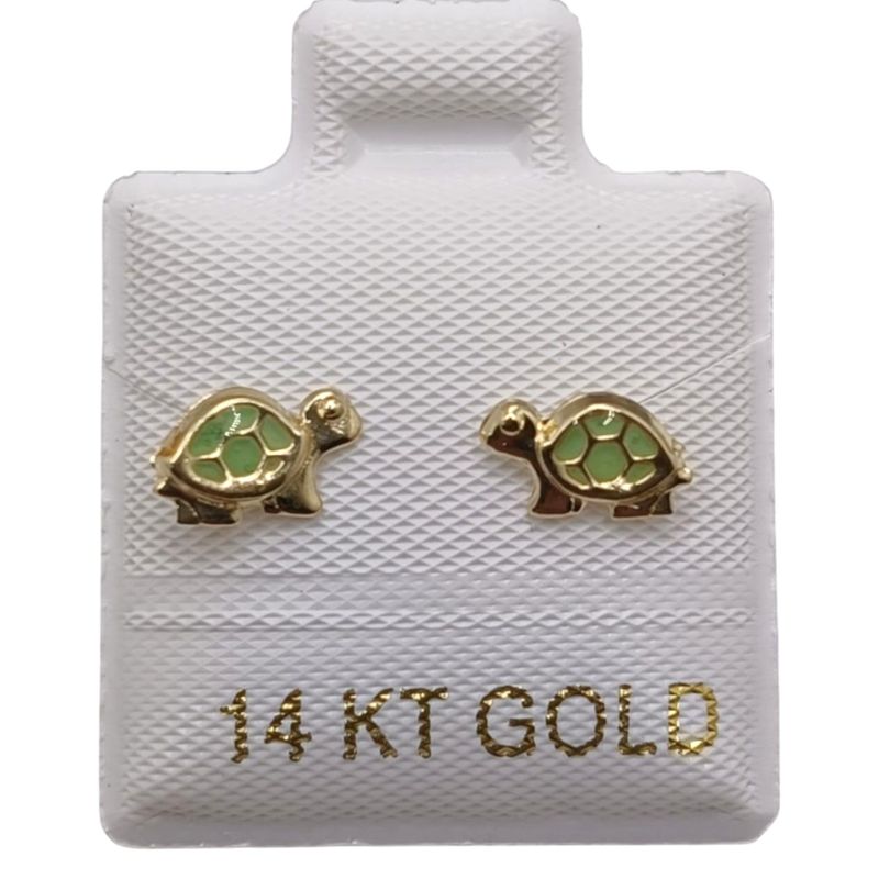 BROQUEL TORTUGUITA  VERDE ORO 14K