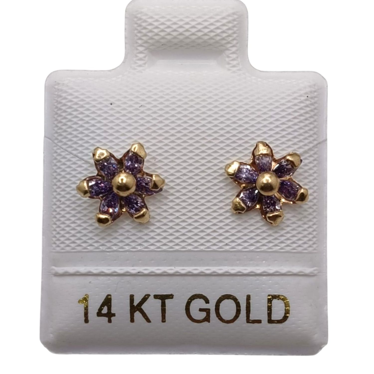 BROQUEL ROSETA CZ  MORADO ORO 14K