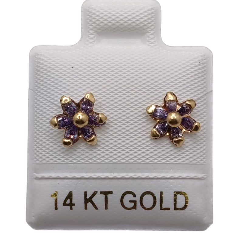 BROQUEL ROSETA CZ  MORADO ORO 14K