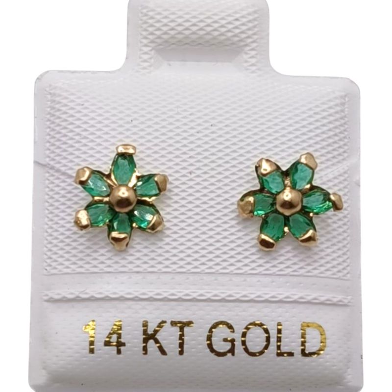 BROQUEL ROSETA CZ  VERDE ORO 14K