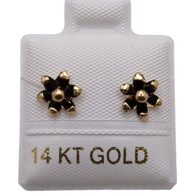 BROQUEL ROSETA CZ  NEGRA ORO 14K