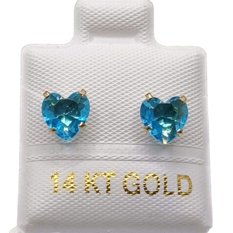 BROQUEL CORAZON AZUL ACUA #6 CZ ORO 14K
