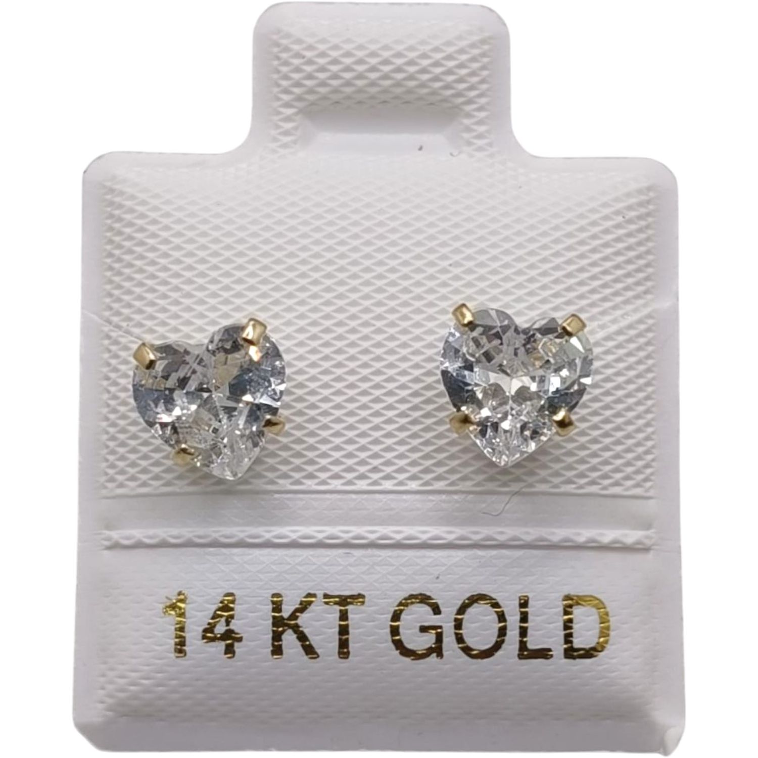 BROQUEL CORAZON BLANCO #6 CZ ORO 14K   EB403