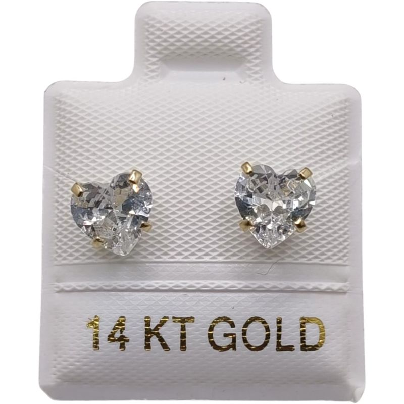 BROQUEL CORAZON BLANCO #6 CZ ORO 14K   EB403