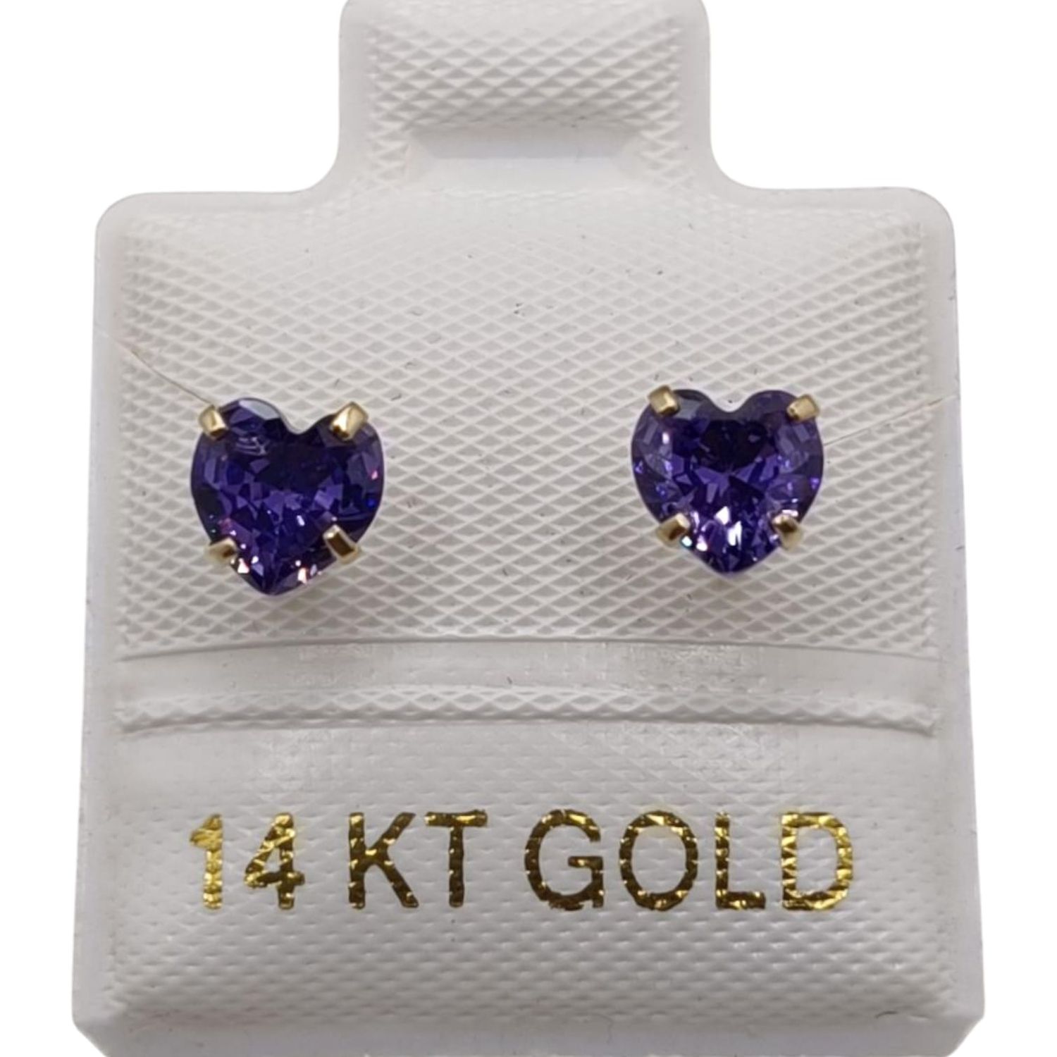 BROQUEL CORAZON MORADO #5 CZ ORO 14K