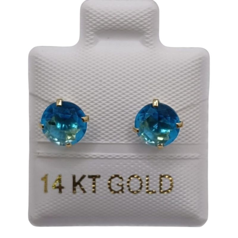 BROQUEL REDONDO AZUL ACUA #6 CZ ORO 14K