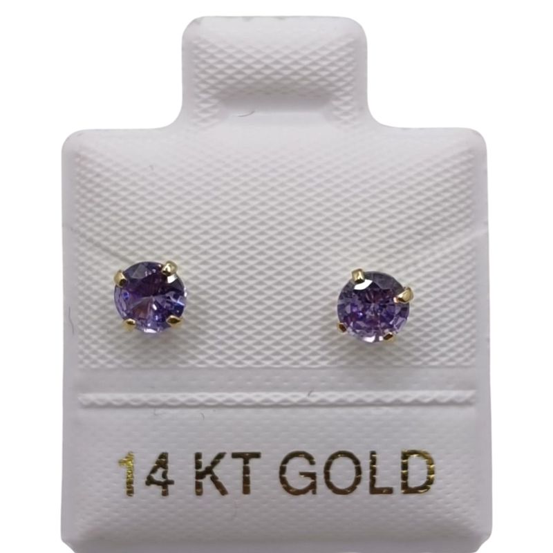 BROQUEL REDONDO MORADO #5 CZ ORO 14K