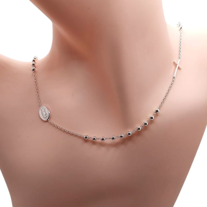 GARGANTILLA 17&quot; MISTERIOS  AJUSTABLE V  DE GPE Y CRUZ, PLATA .925