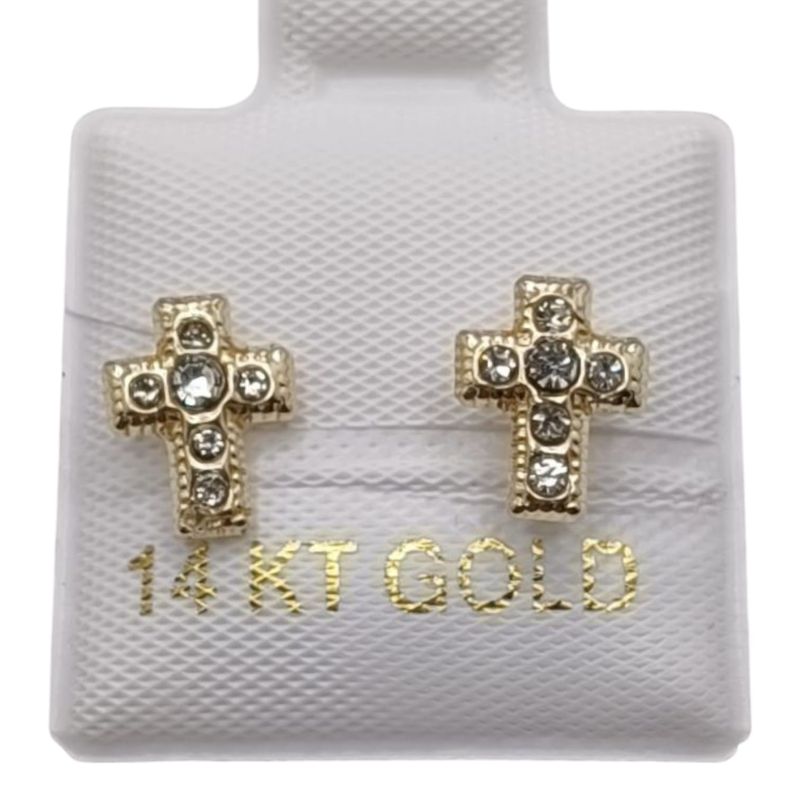 BROQUEL CRUZ CZ ORO 14K